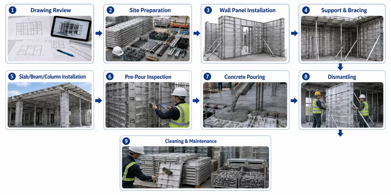 Aluminum Formwork Installation Process